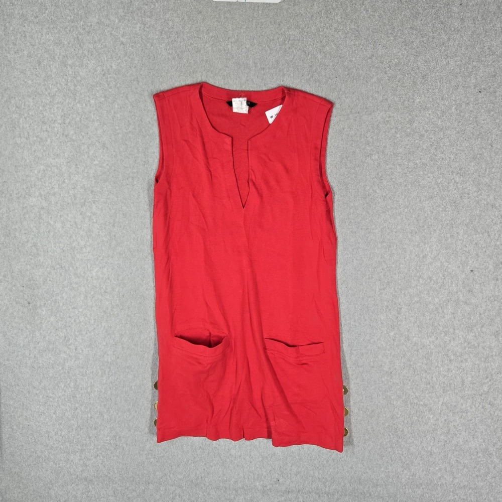 Lauren Ralph Lauren Women Dress XS Red Mini Sheath Button Sleeveless Pockets